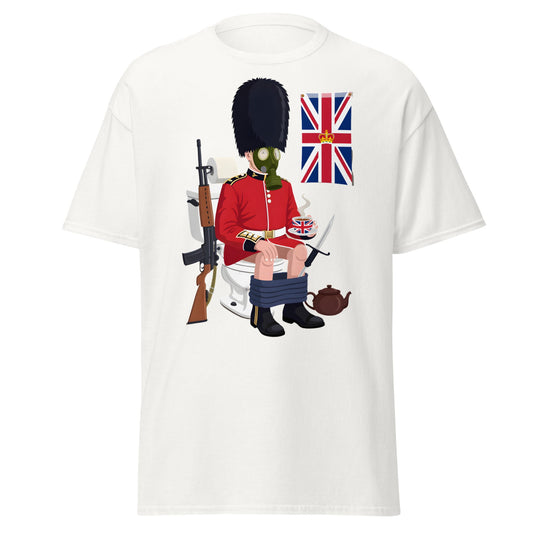 Funny British Guard Toilet T-Shirt | Satirical UK Humor Tee - White - T-Shirts Online