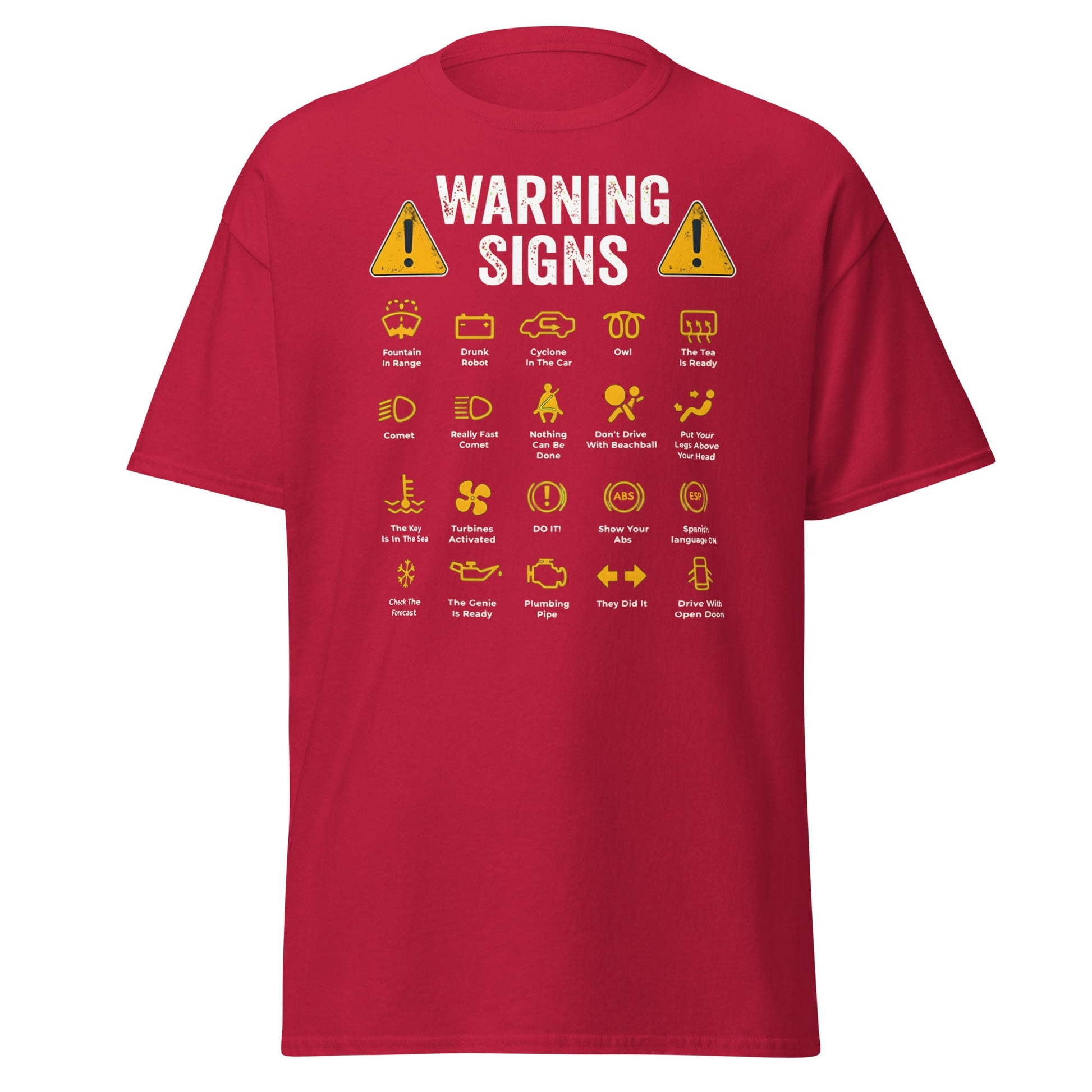 Funny Car Warning Signs Mechanics Humor T-Shirt - Cardinal - T-Shirts Online