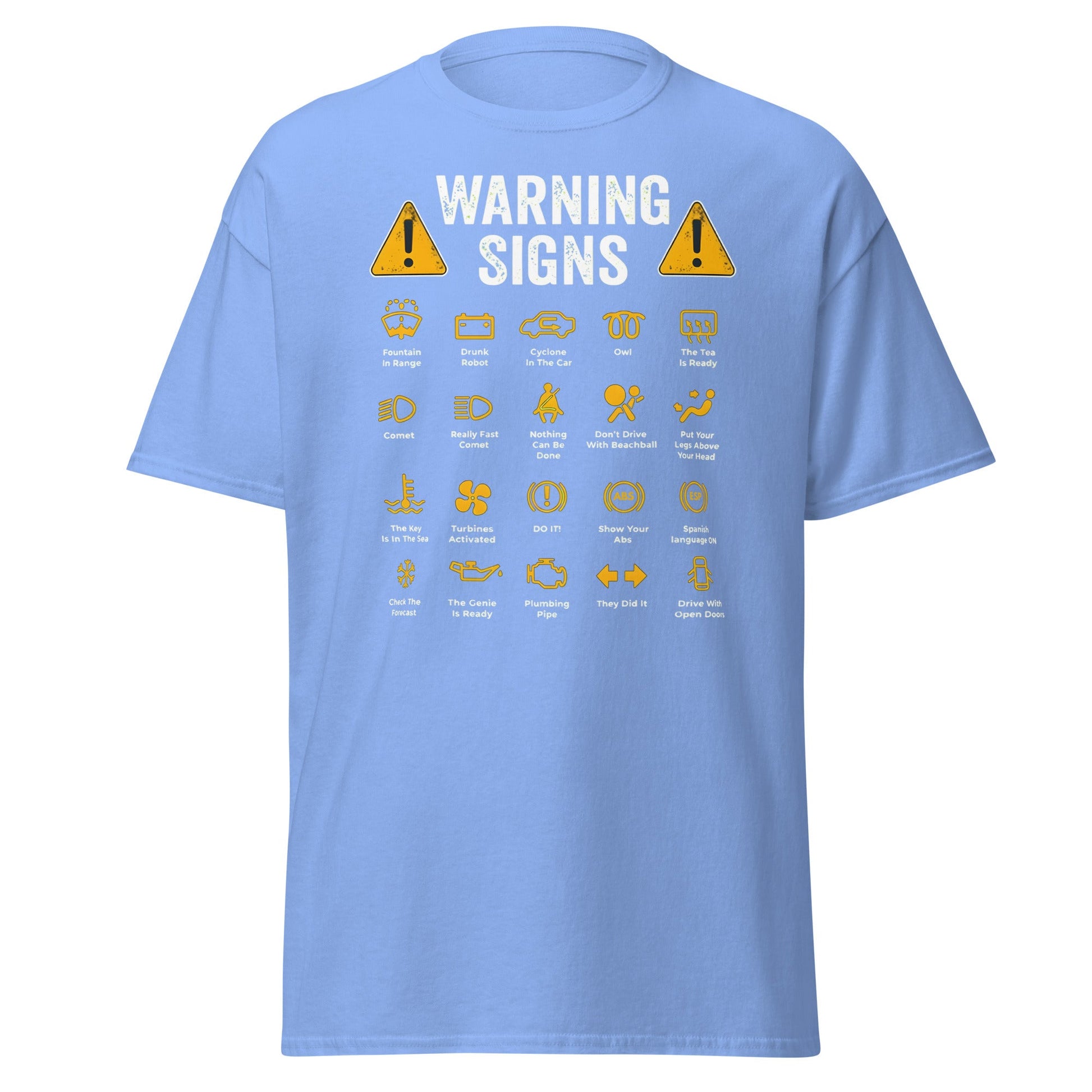 Funny Car Warning Signs Mechanics Humor T-Shirt - Carolina Blue - T-Shirts Online
