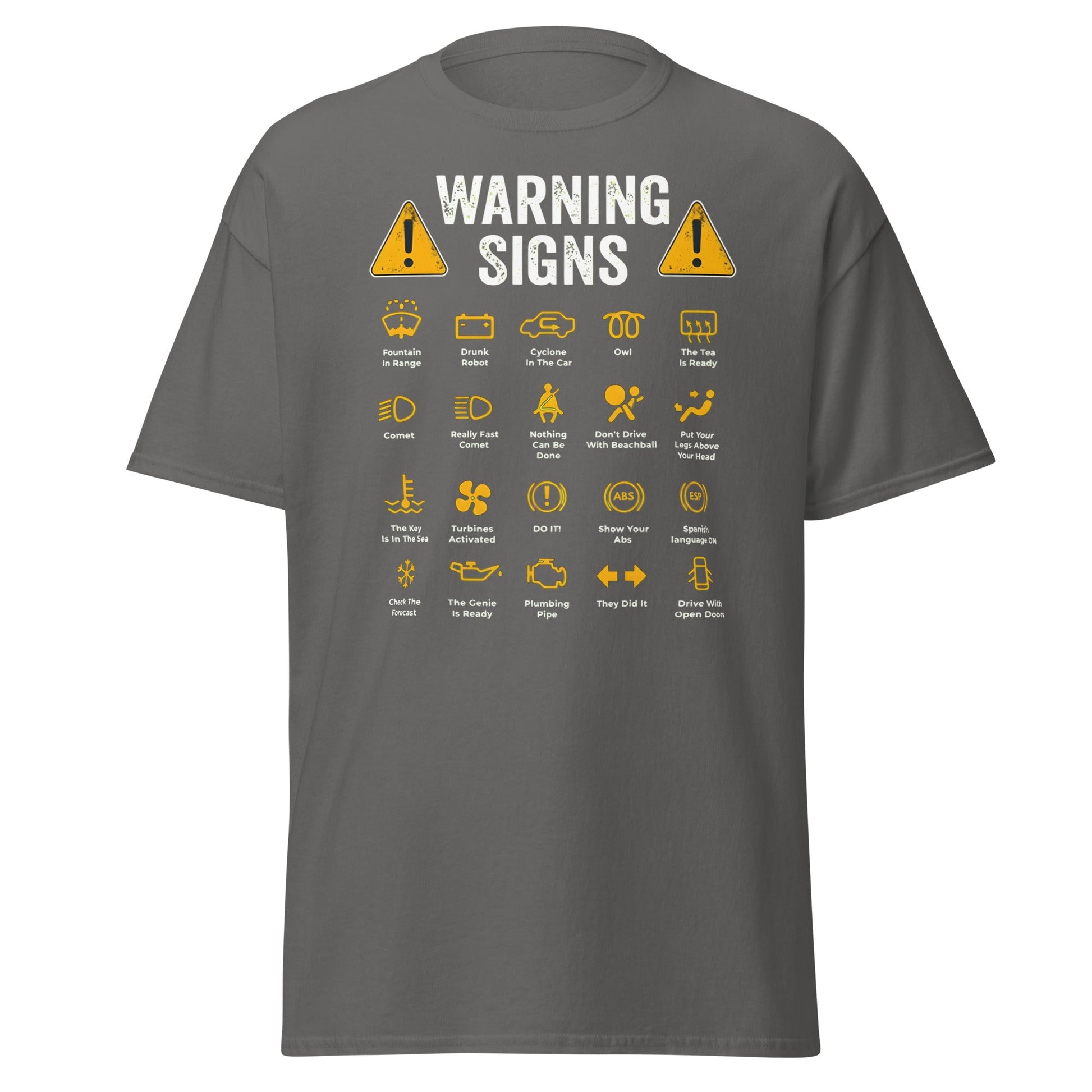 Funny Car Warning Signs Mechanics Humor T-Shirt - Charcoal - T-Shirts Online