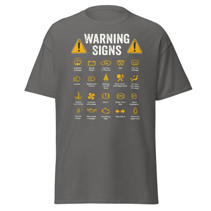 Funny Car Warning Signs Mechanics Humor T-Shirt - Charcoal - T-Shirts Online
