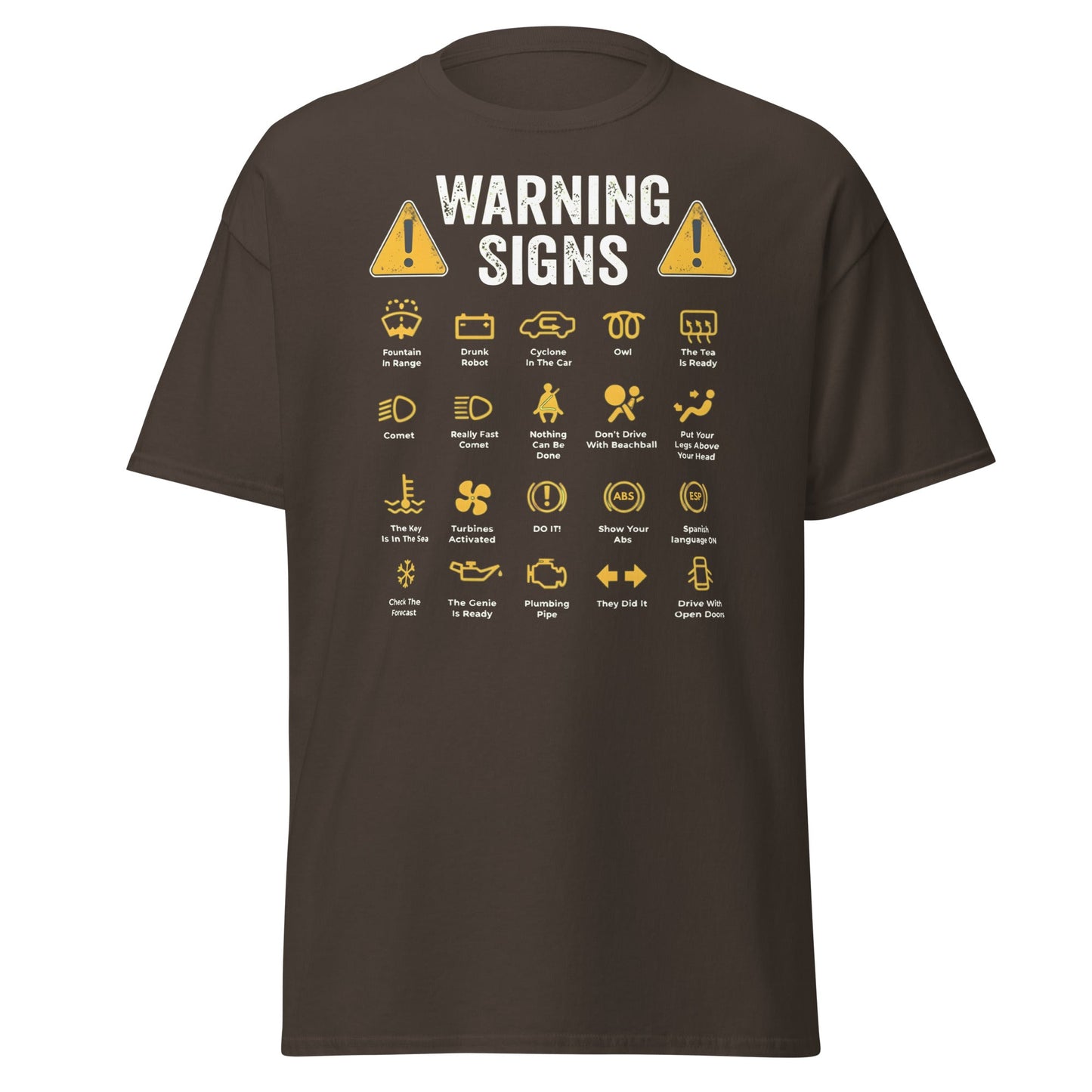 Funny Car Warning Signs Mechanics Humor T-Shirt - Dark Chocolate - T-Shirts Online