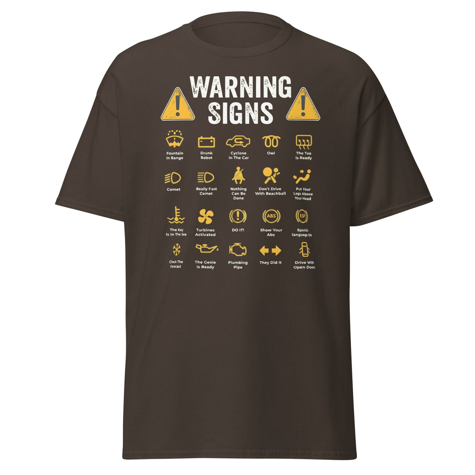 Funny Car Warning Signs Mechanics Humor T-Shirt - Dark Chocolate - T-Shirts Online