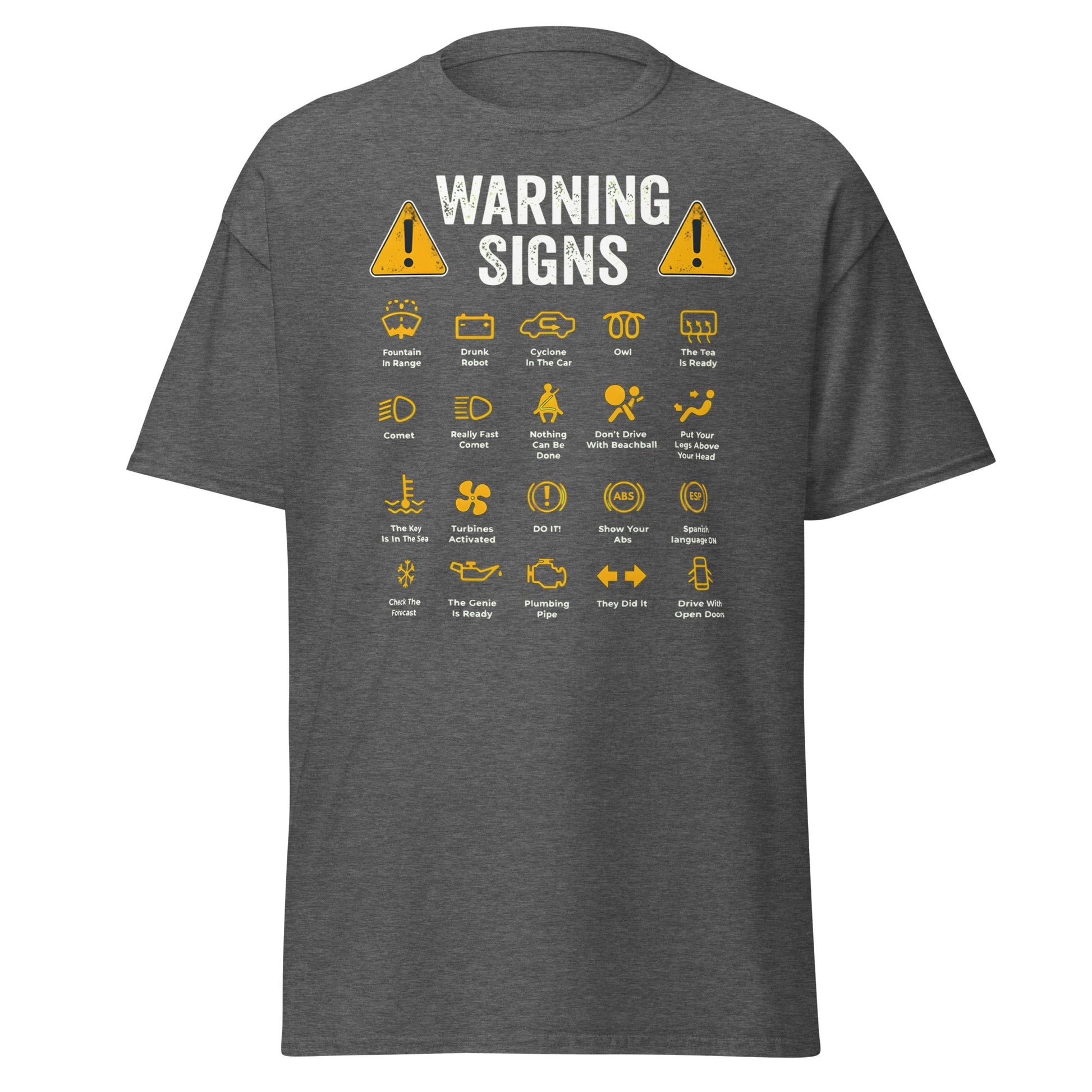 Funny Car Warning Signs Mechanics Humor T-Shirt - Dark Heather - T-Shirts Online