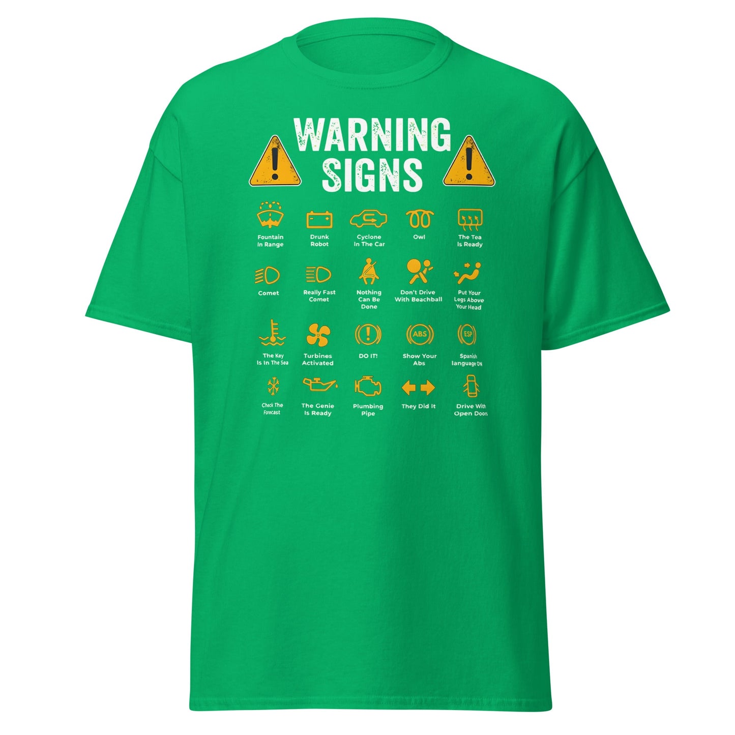Funny Car Warning Signs Mechanics Humor T-Shirt - Irish Green - T-Shirts Online