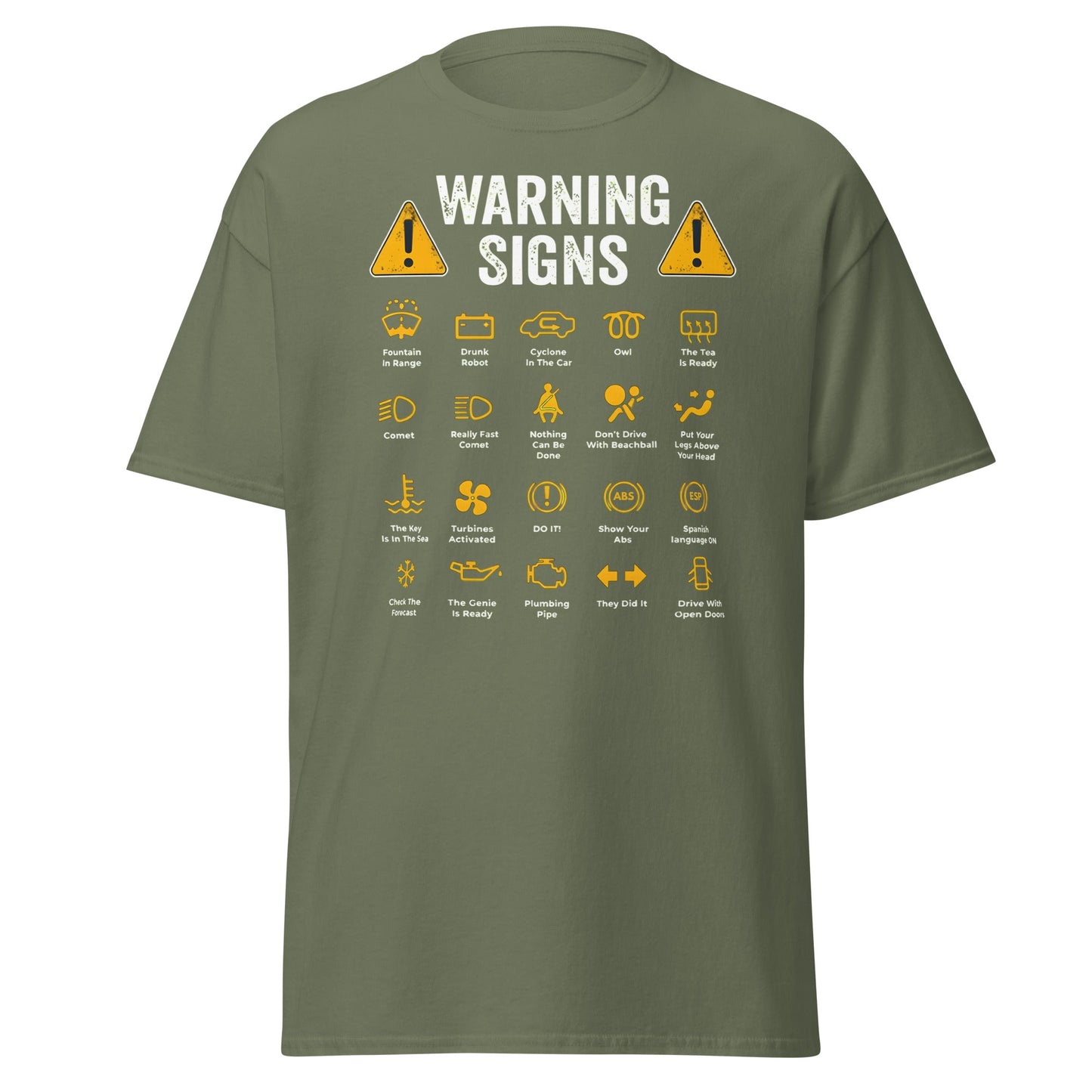 Funny Car Warning Signs Mechanics Humor T-Shirt - Military Green - T-Shirts Online