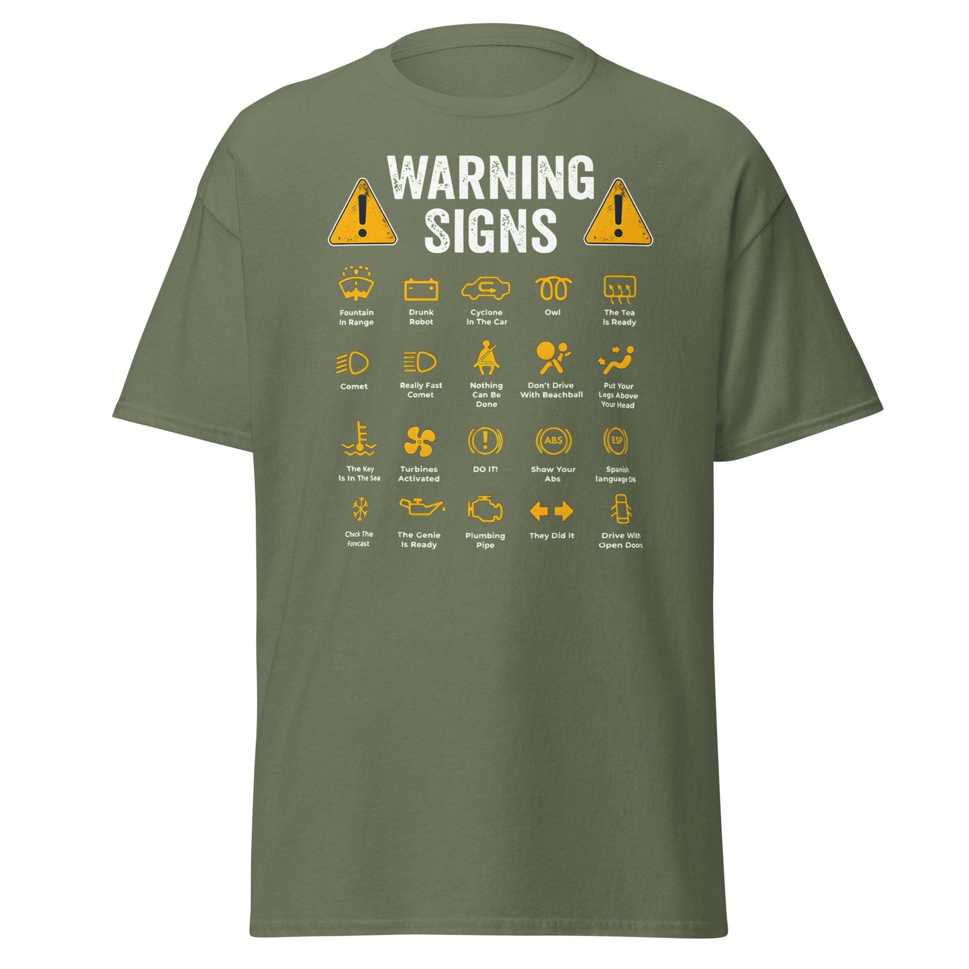 Funny Car Warning Signs Mechanics Humor T-Shirt - Military Green - T-Shirts Online