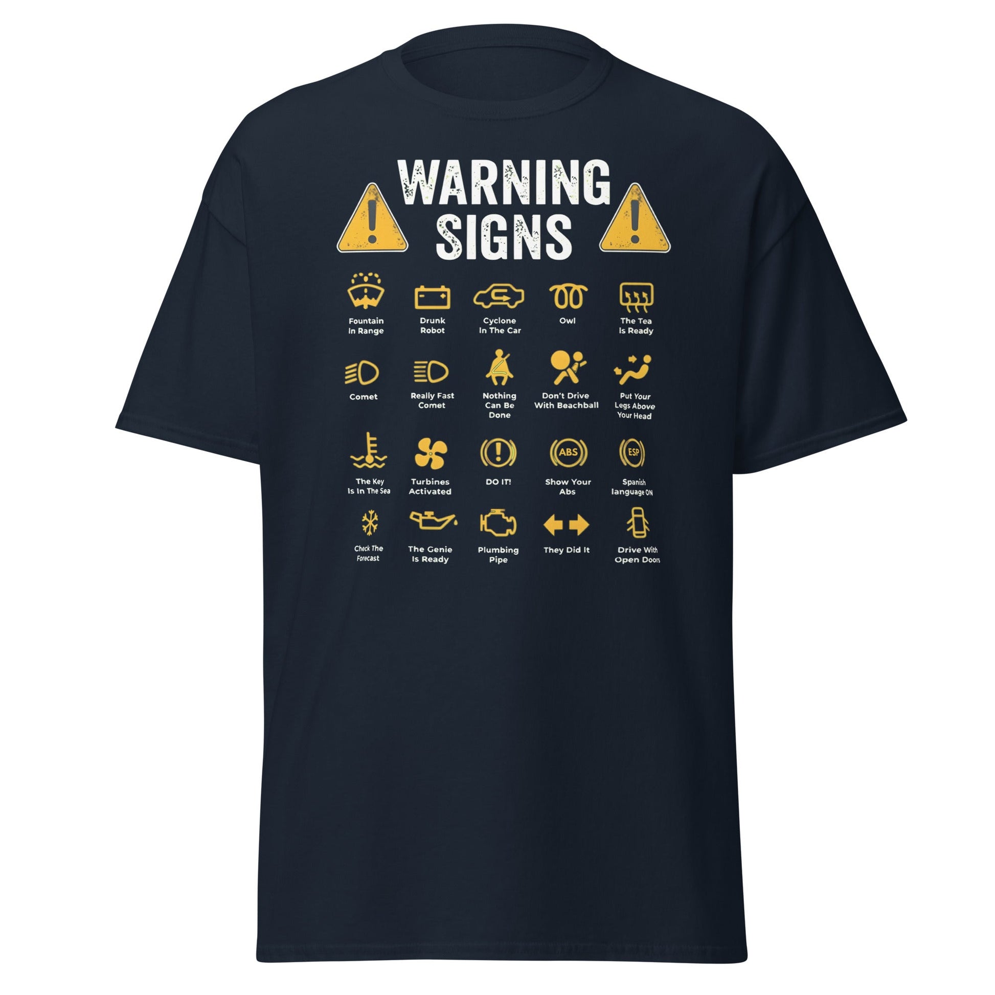 Funny Car Warning Signs Mechanics Humor T-Shirt - Navy - T-Shirts Online
