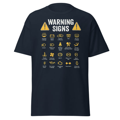 Funny Car Warning Signs Mechanics Humor T-Shirt - Navy - T-Shirts Online