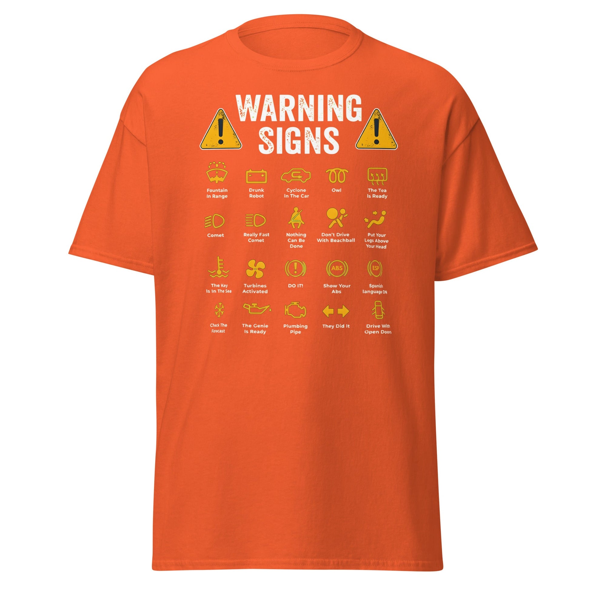 Funny Car Warning Signs Mechanics Humor T-Shirt - Orange - T-Shirts Online
