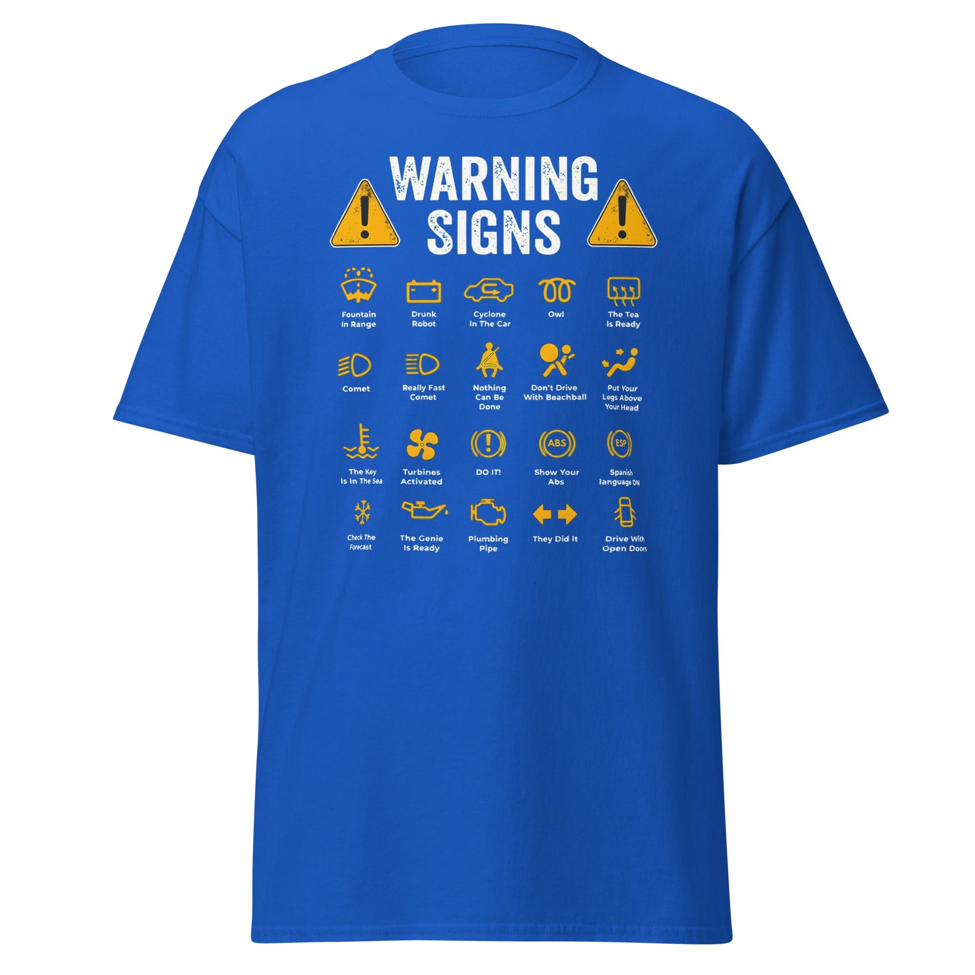 Funny Car Warning Signs Mechanics Humor T-Shirt - Royal - T-Shirts Online