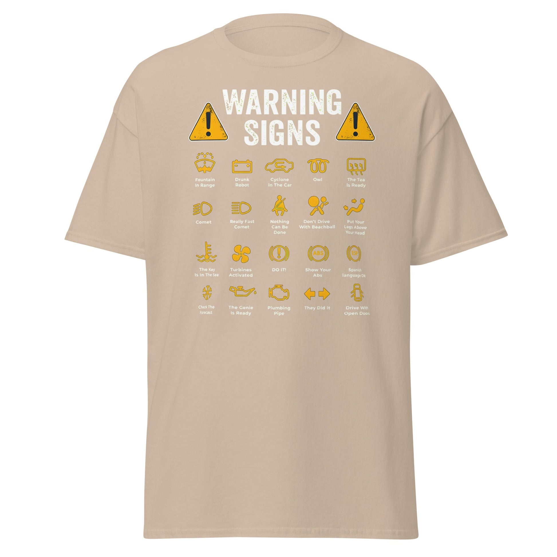 Funny Car Warning Signs Mechanics Humor T-Shirt - Sand - T-Shirts Online