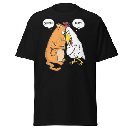 Funny Cat and Chicken Insult Wordplay T-Shirt - Black - T-Shirts Online