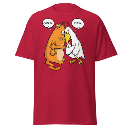 Funny Cat and Chicken Insult Wordplay T-Shirt - Cardinal - T-Shirts Online
