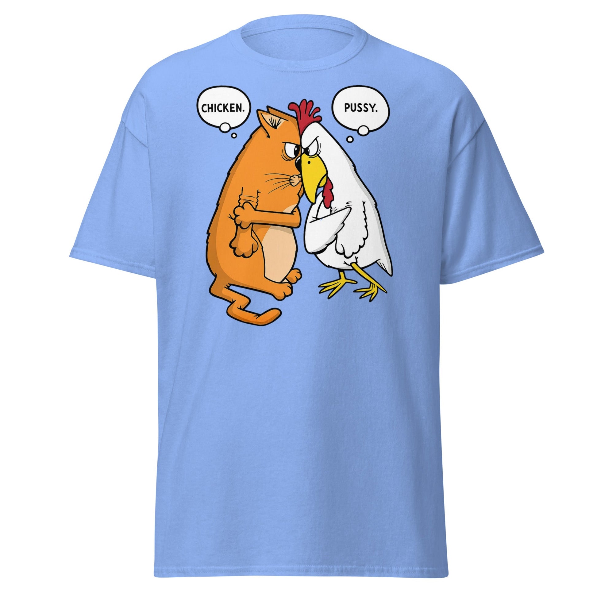 Funny Cat and Chicken Insult Wordplay T-Shirt - Carolina Blue - T-Shirts Online