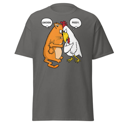 Funny Cat and Chicken Insult Wordplay T-Shirt - Charcoal - T-Shirts Online