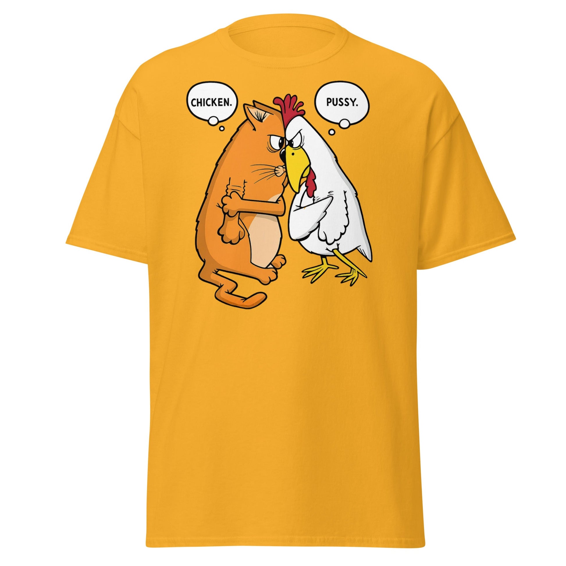 Funny Cat and Chicken Insult Wordplay T-Shirt - Gold - T-Shirts Online
