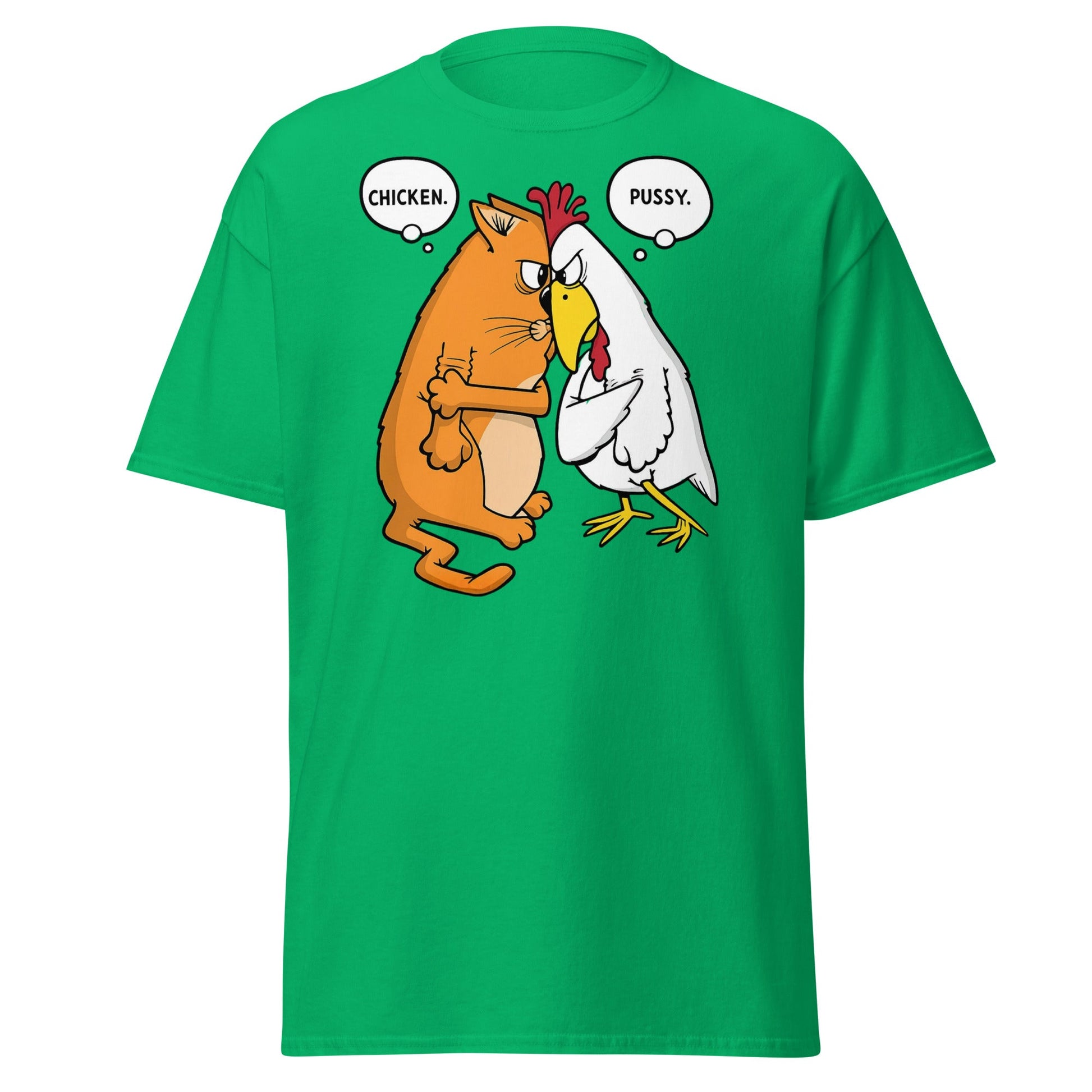 Funny Cat and Chicken Insult Wordplay T-Shirt - Irish Green - T-Shirts Online
