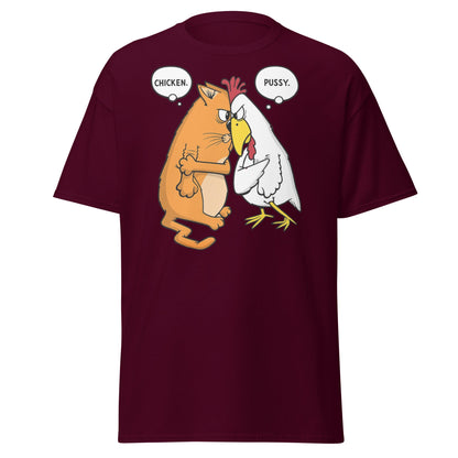 Funny Cat and Chicken Insult Wordplay T-Shirt - Maroon - T-Shirts Online