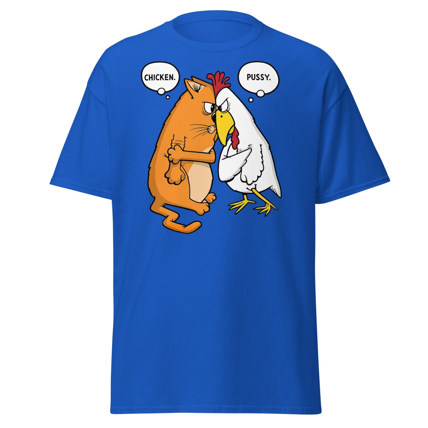 Funny Cat and Chicken Insult Wordplay T-Shirt - Royal - T-Shirts Online