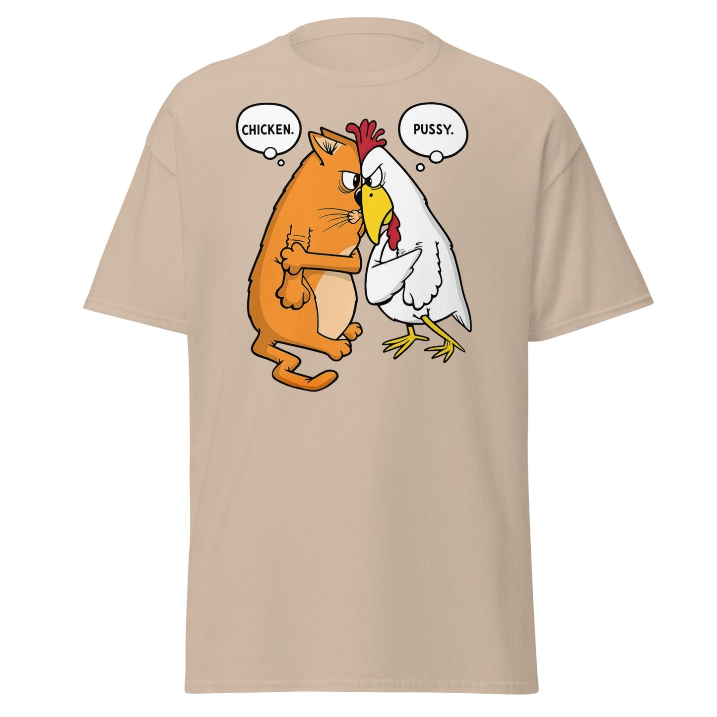 Funny Cat and Chicken Insult Wordplay T-Shirt - Sand - T-Shirts Online