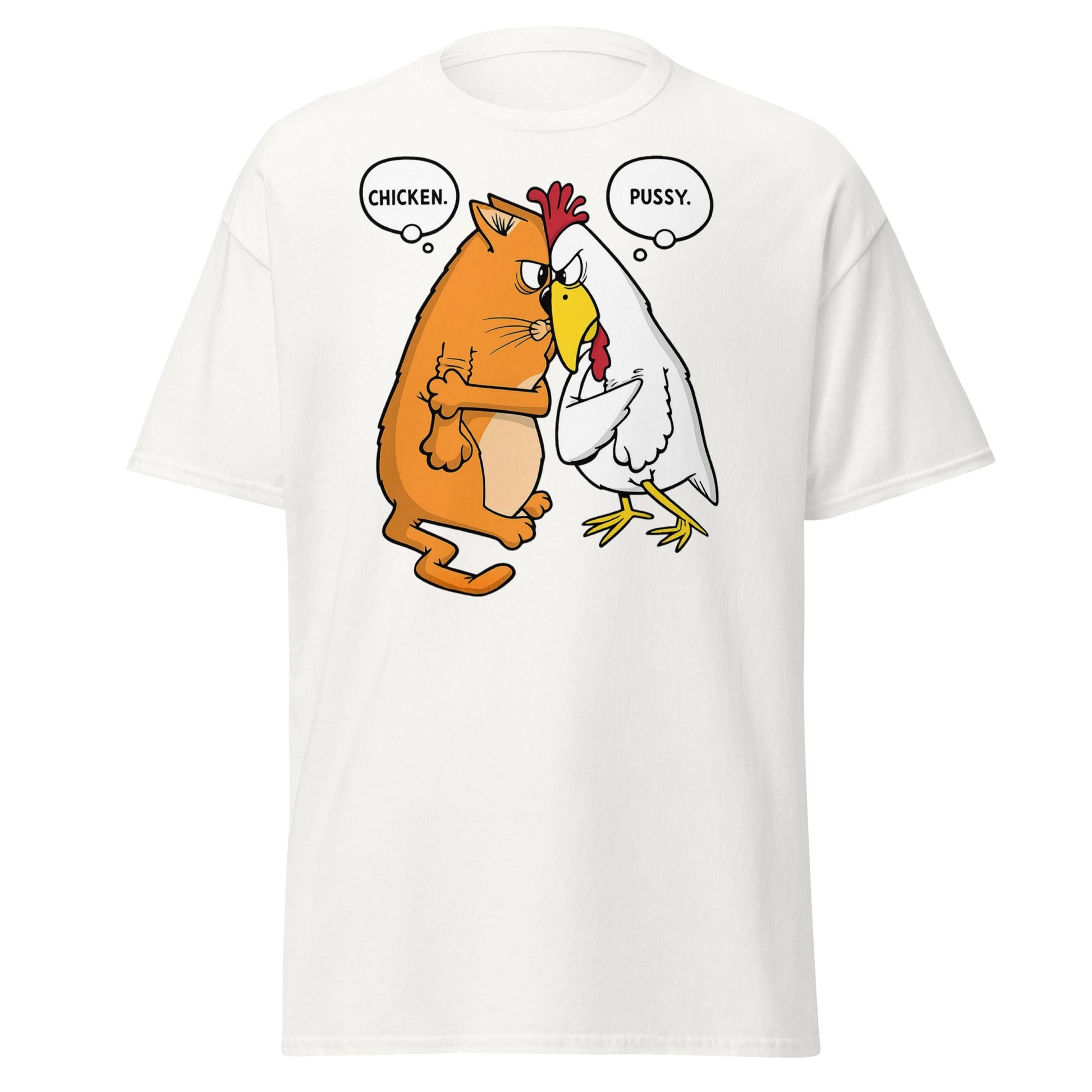 Funny Cat and Chicken Insult Wordplay T-Shirt - White - T-Shirts Online