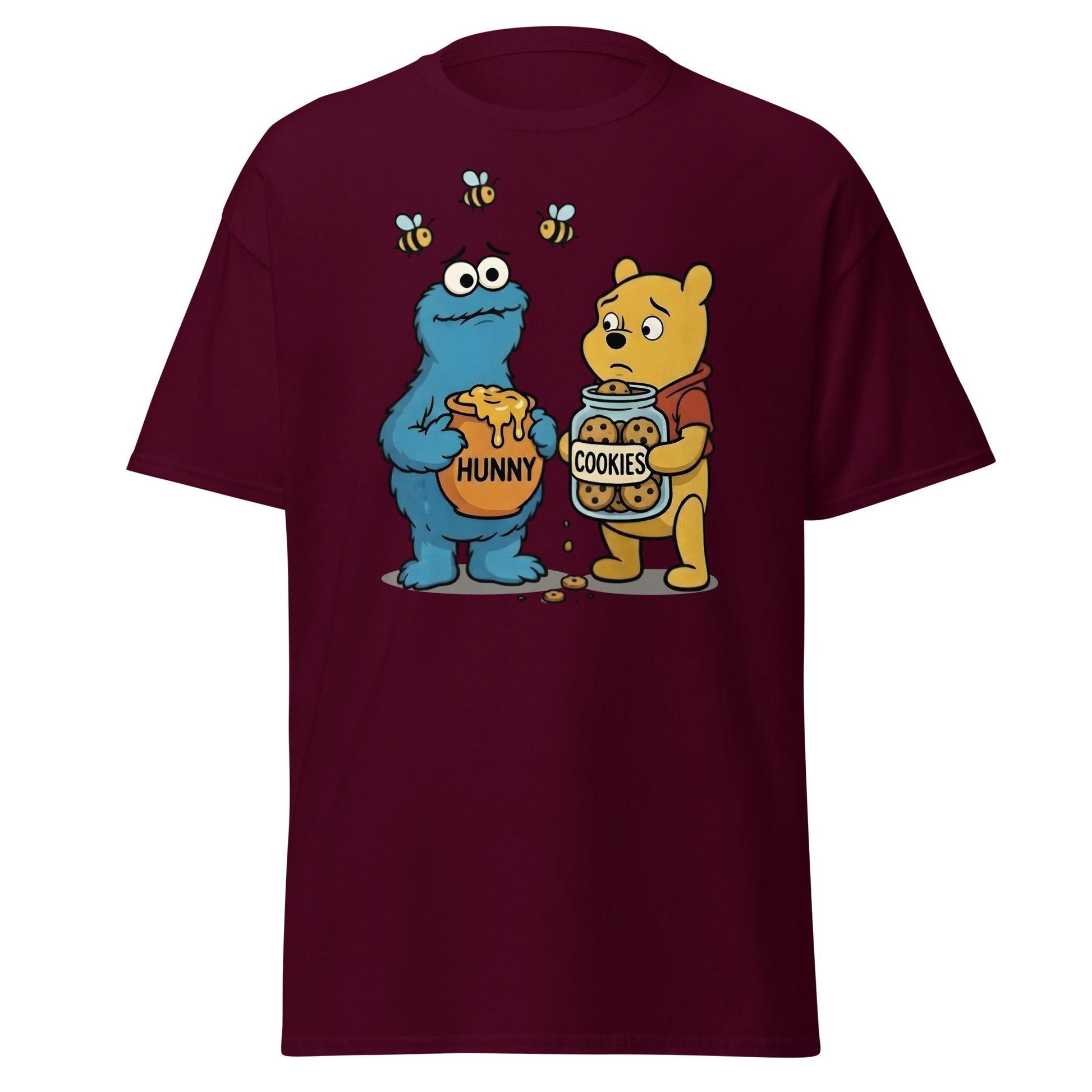 Funny Character Swap Tee - Cookie & Honey Jar Mashup - Maroon - T-Shirts Online