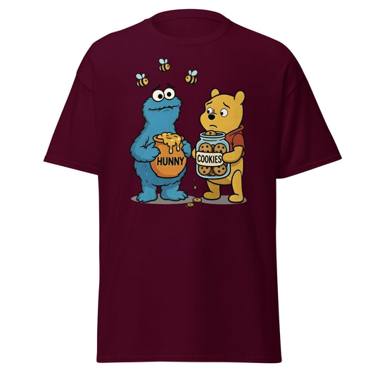 Funny Character Swap Tee - Cookie & Honey Jar Mashup - Maroon - T-Shirts Online