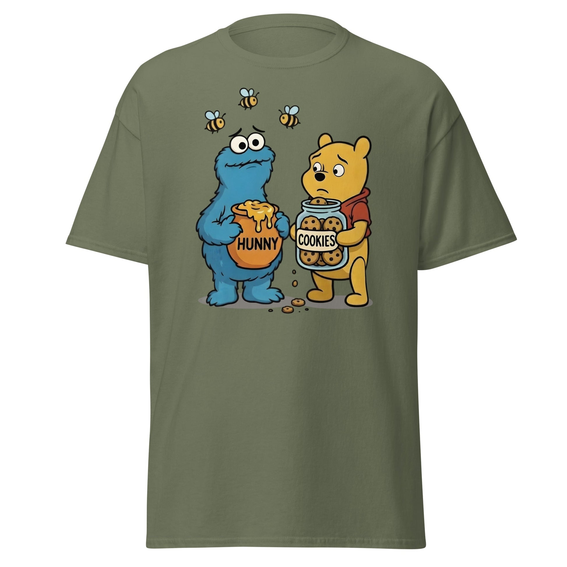 Funny Character Swap Tee - Cookie & Honey Jar Mashup - Military Green - T-Shirts Online