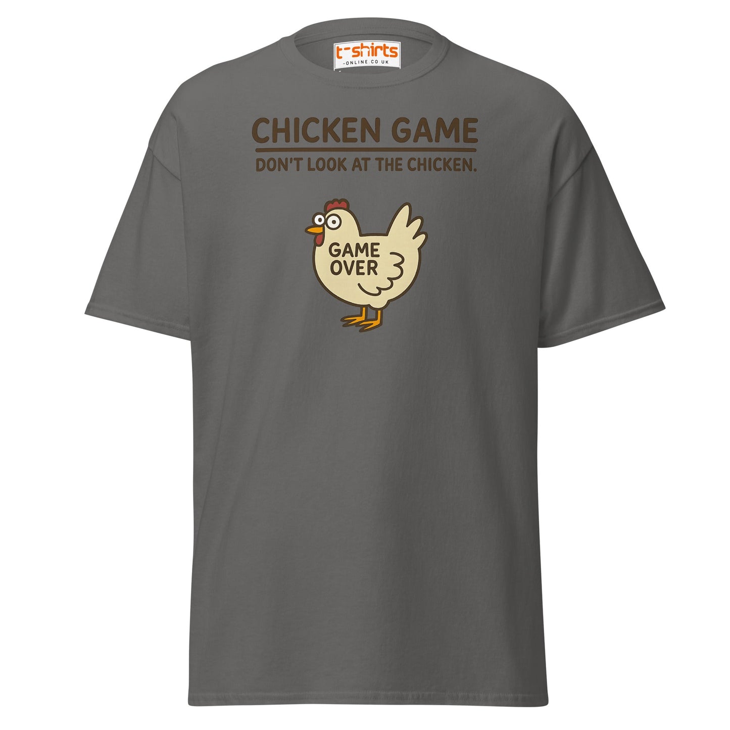 Funny Chicken Game T-Shirt – Game Over Humor Tee - Charcoal - T-Shirts Online