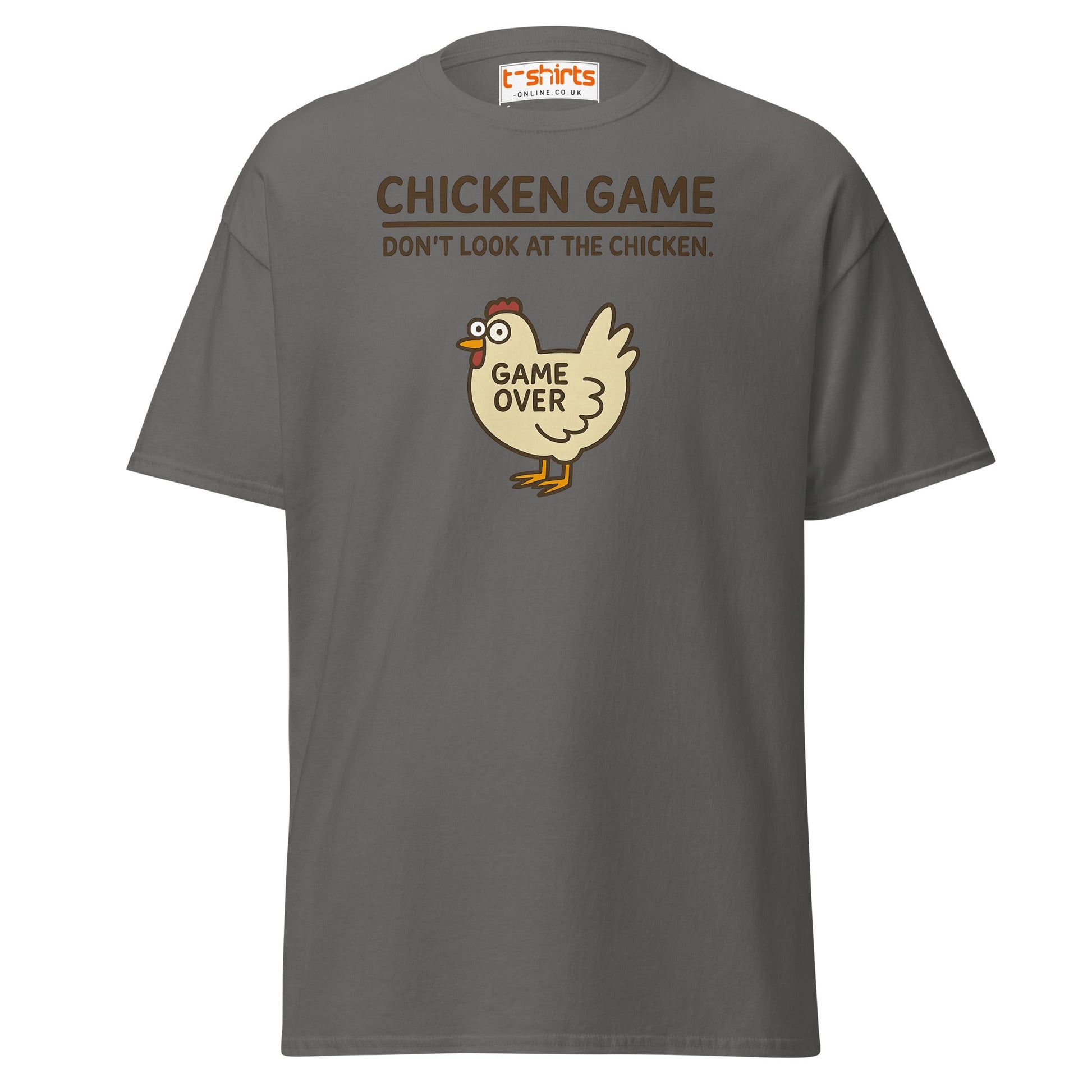 Funny Chicken Game T-Shirt – Game Over Humor Tee - Charcoal - T-Shirts Online