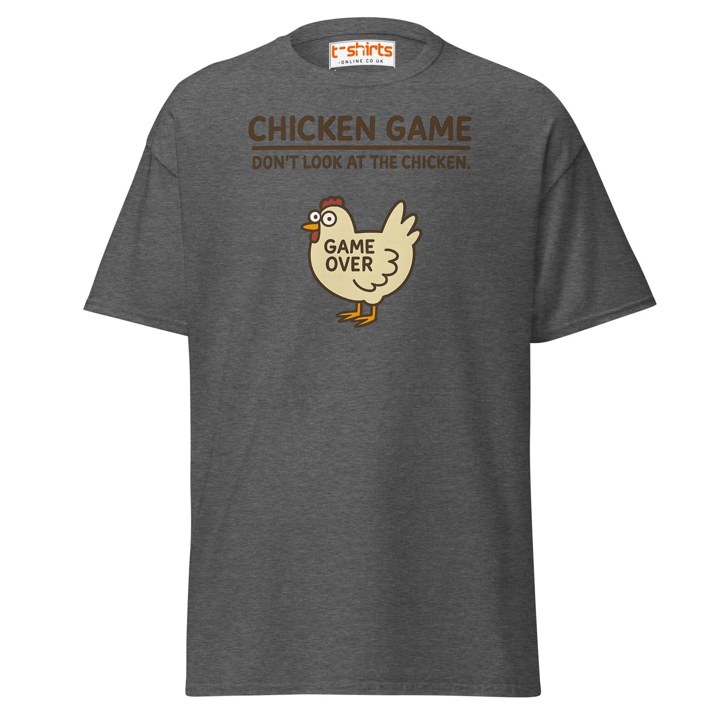 Funny Chicken Game T-Shirt – Game Over Humor Tee - Dark Heather - T-Shirts Online