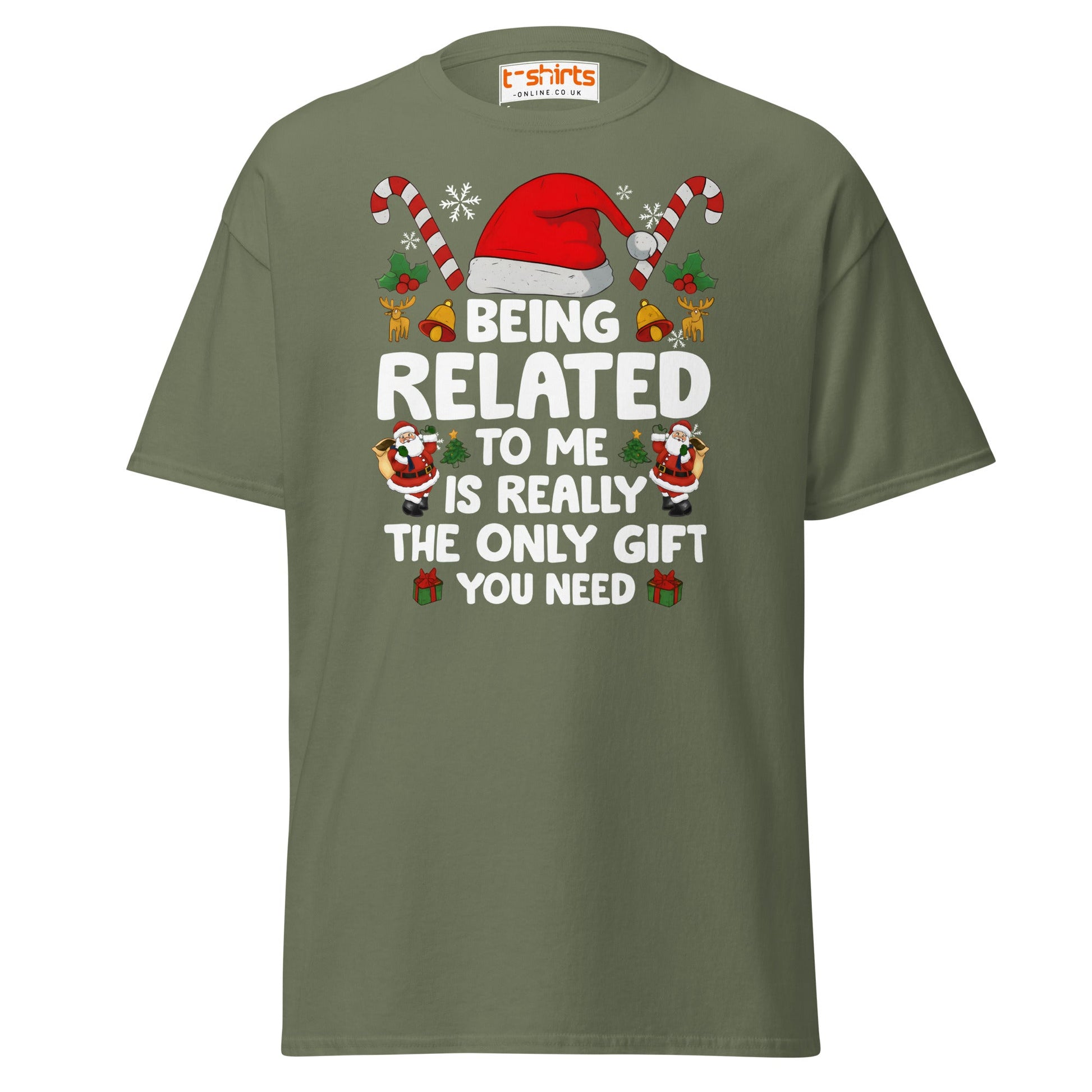 Funny Christmas Family T-Shirt – Being Related Gift Te - Military Green - T-Shirts Online