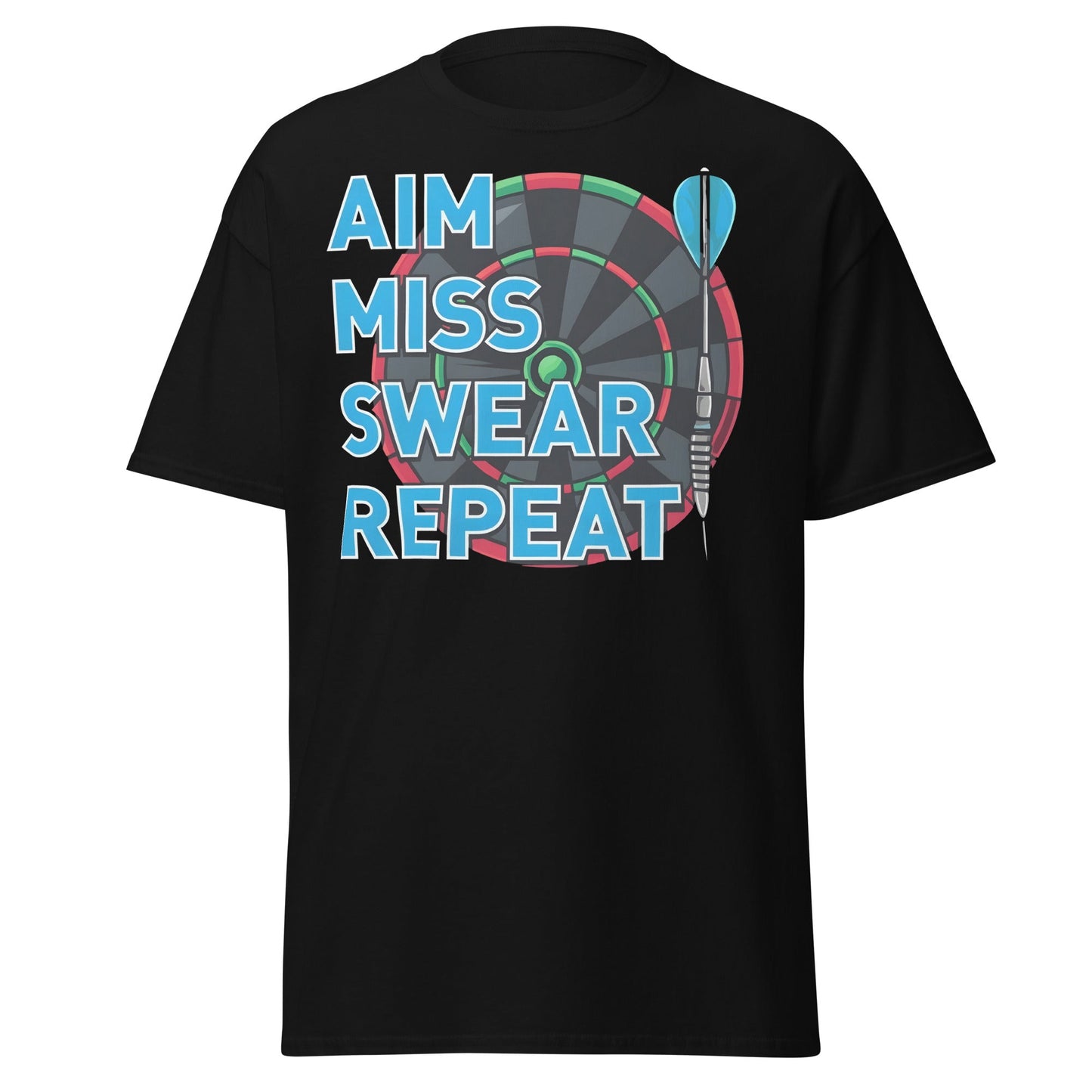 Funny Darts T-Shirt - Aim Miss Swear Repeat Tee - Black - T-Shirts Online