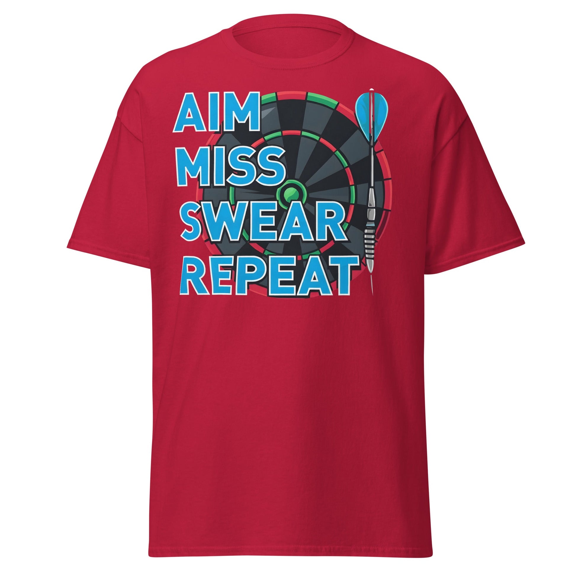 Funny Darts T-Shirt - Aim Miss Swear Repeat Tee - Cardinal - T-Shirts Online
