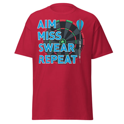 Funny Darts T-Shirt - Aim Miss Swear Repeat Tee - Cardinal - T-Shirts Online