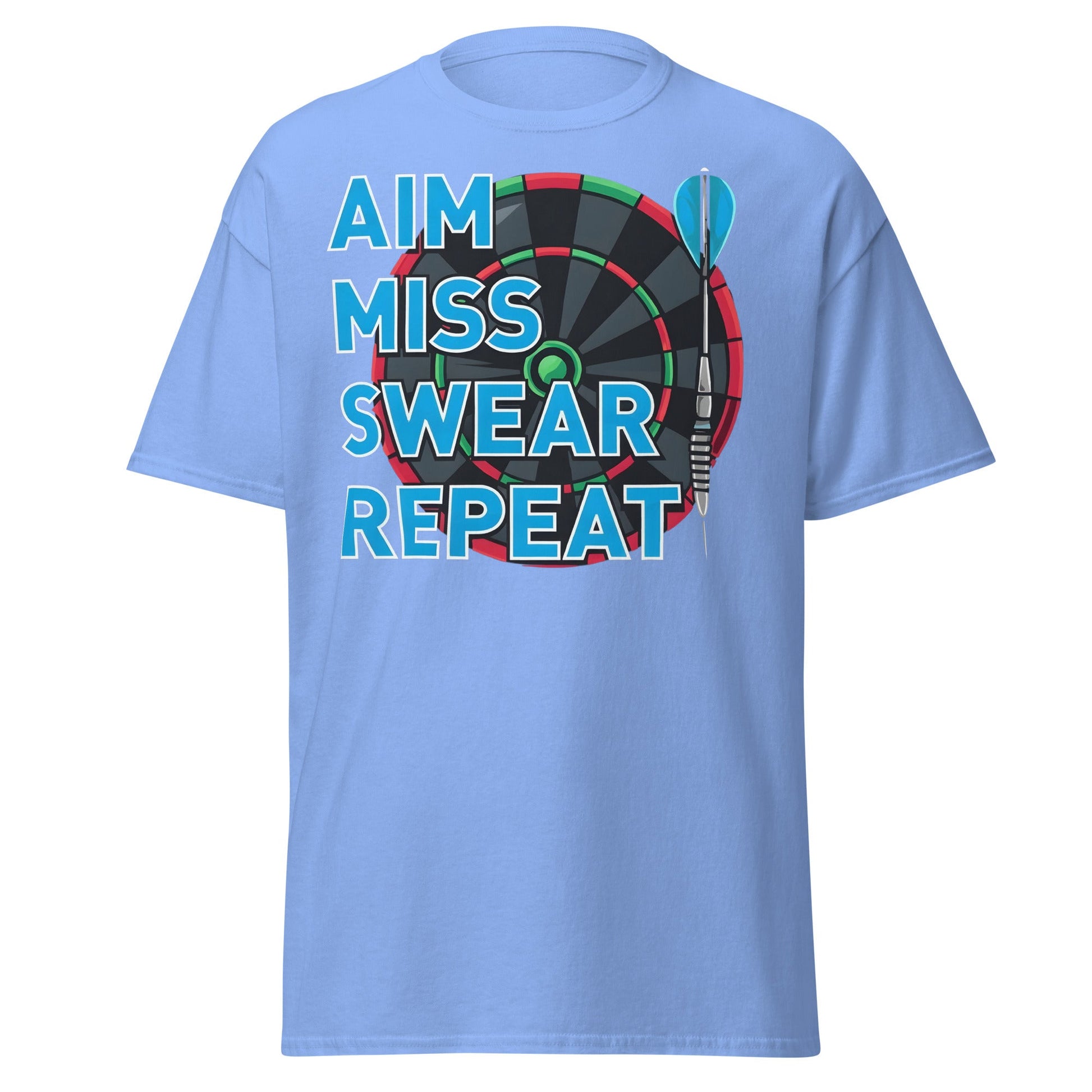 Funny Darts T-Shirt - Aim Miss Swear Repeat Tee - Carolina Blue - T-Shirts Online