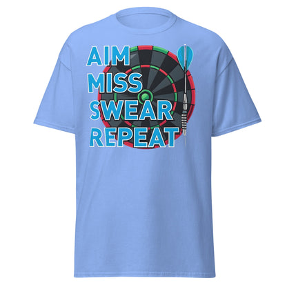 Funny Darts T-Shirt - Aim Miss Swear Repeat Tee - Carolina Blue - T-Shirts Online