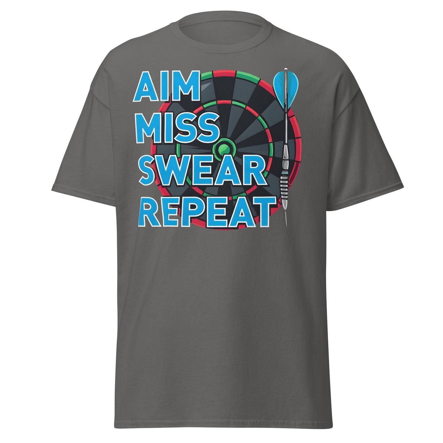 Funny Darts T-Shirt - Aim Miss Swear Repeat Tee - Charcoal - T-Shirts Online