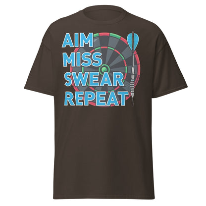 Funny Darts T-Shirt - Aim Miss Swear Repeat Tee - Dark Chocolate - T-Shirts Online