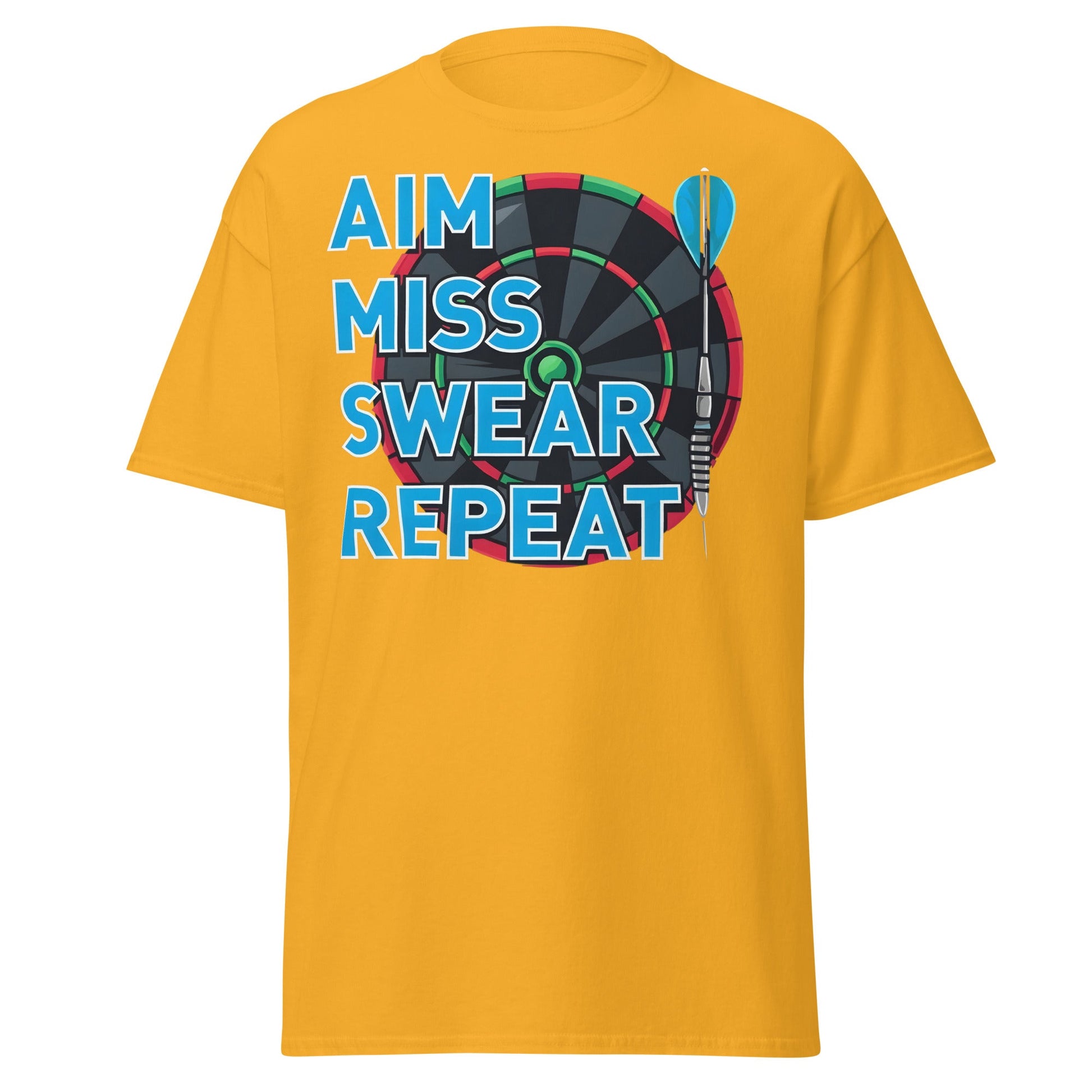 Funny Darts T-Shirt - Aim Miss Swear Repeat Tee - Gold - T-Shirts Online
