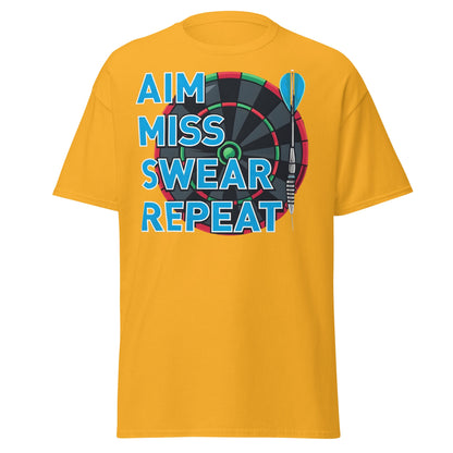 Funny Darts T-Shirt - Aim Miss Swear Repeat Tee - Gold - T-Shirts Online