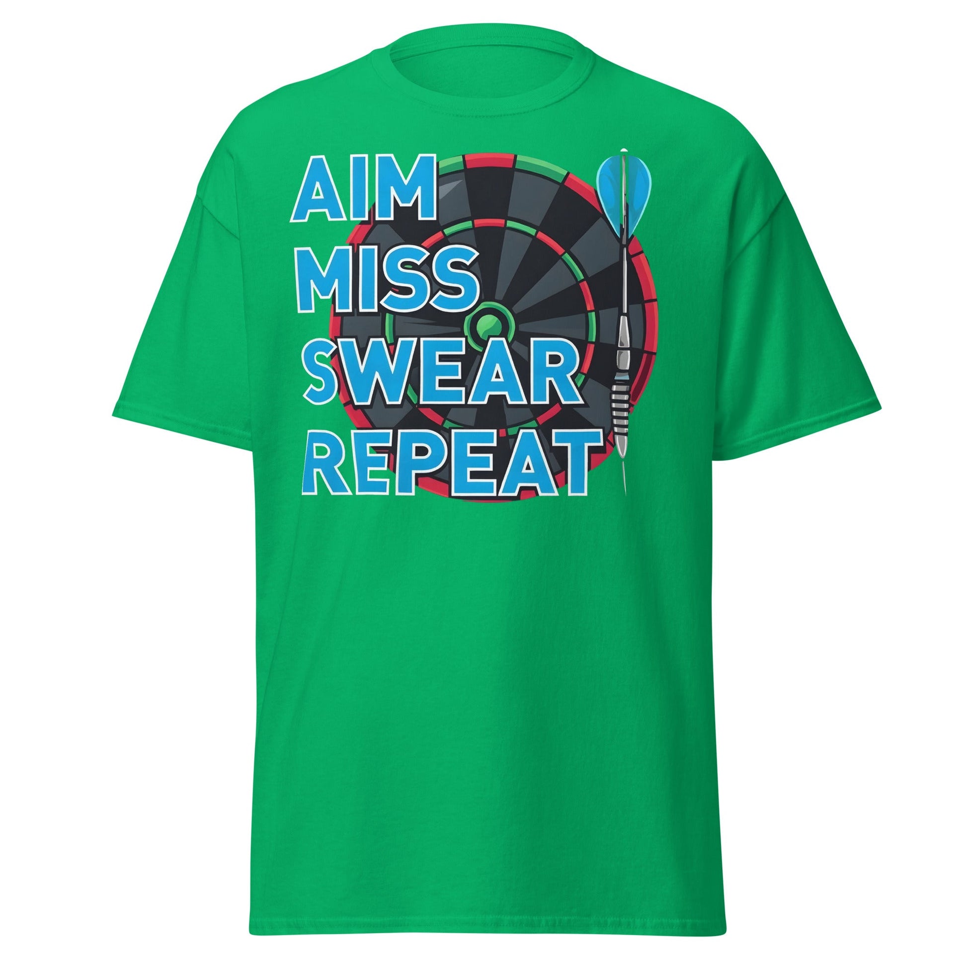 Funny Darts T-Shirt - Aim Miss Swear Repeat Tee - Irish Green - T-Shirts Online