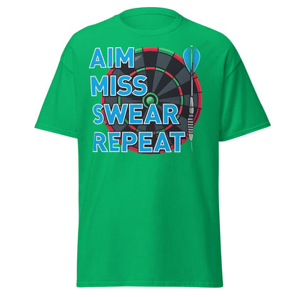 Funny Darts T-Shirt - Aim Miss Swear Repeat Tee - Irish Green - T-Shirts Online