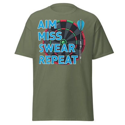 Funny Darts T-Shirt - Aim Miss Swear Repeat Tee - Military Green - T-Shirts Online