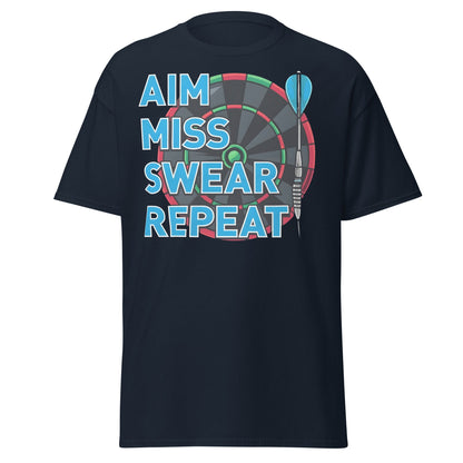 Funny Darts T-Shirt - Aim Miss Swear Repeat Tee - Navy - T-Shirts Online