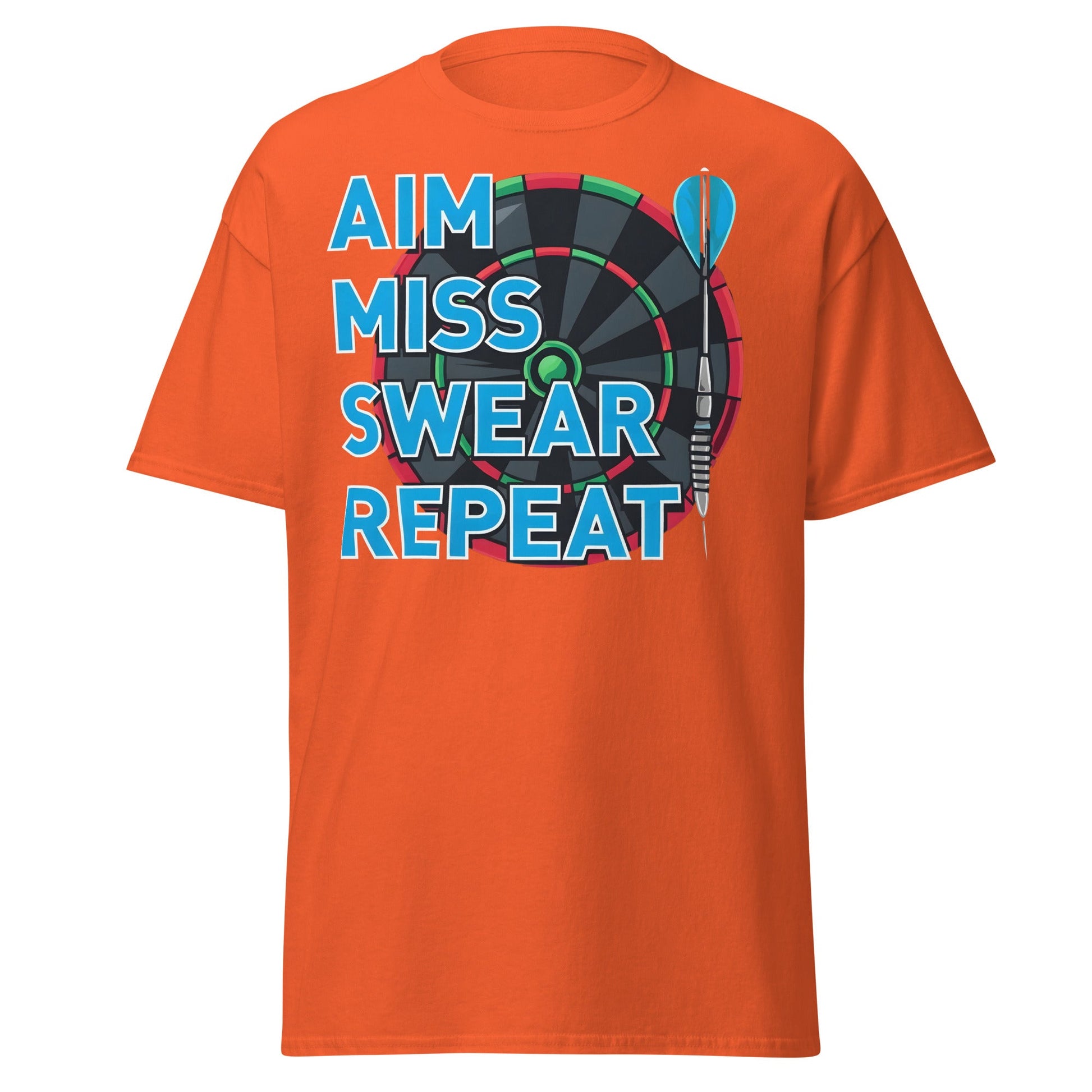 Funny Darts T-Shirt - Aim Miss Swear Repeat Tee - Orange - T-Shirts Online