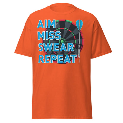Funny Darts T-Shirt - Aim Miss Swear Repeat Tee - Orange - T-Shirts Online
