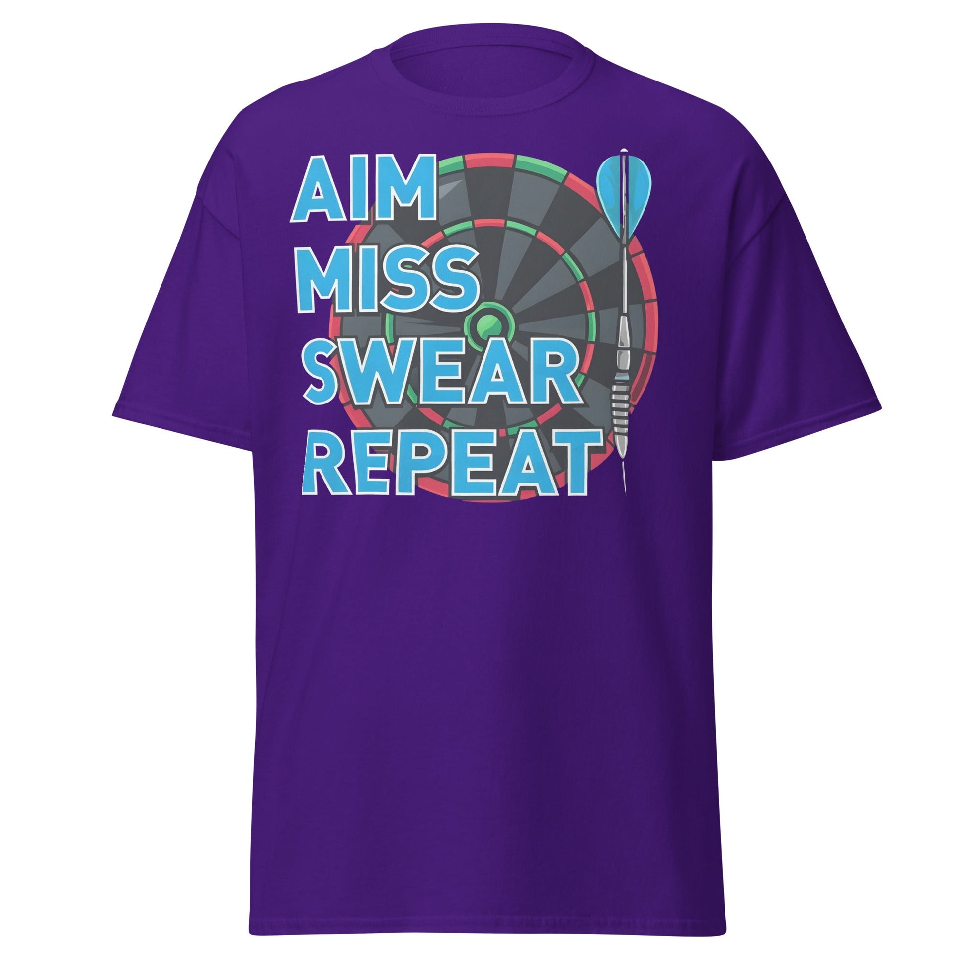Funny Darts T-Shirt - Aim Miss Swear Repeat Tee - Purple - T-Shirts Online