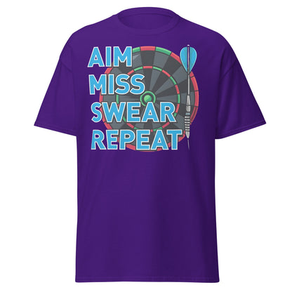 Funny Darts T-Shirt - Aim Miss Swear Repeat Tee - Purple - T-Shirts Online